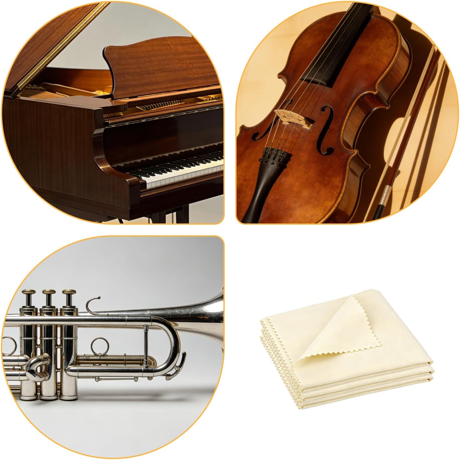 3pcs Instrument Cleaning Cloths for Flute Violin Piano Guitar Trumpet Cello