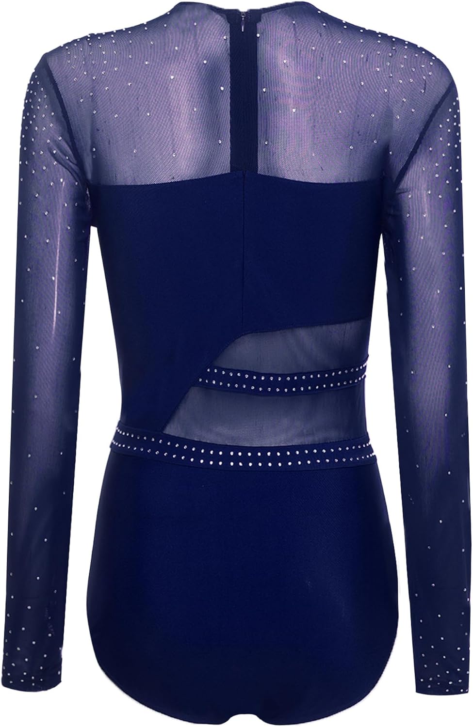 iEFiEL Women Rhythmic Gymnastics Leotards Rhinestones Long Sleeve Figure Skating Bodysuit