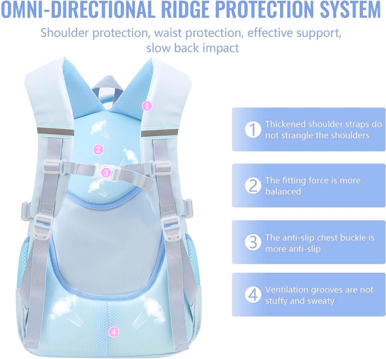 Cute Backpacks for Girls – Cute School Backpack for Kids Ages 4-12, Large Durable Backpack with Padded Shoulder Straps (Blue)