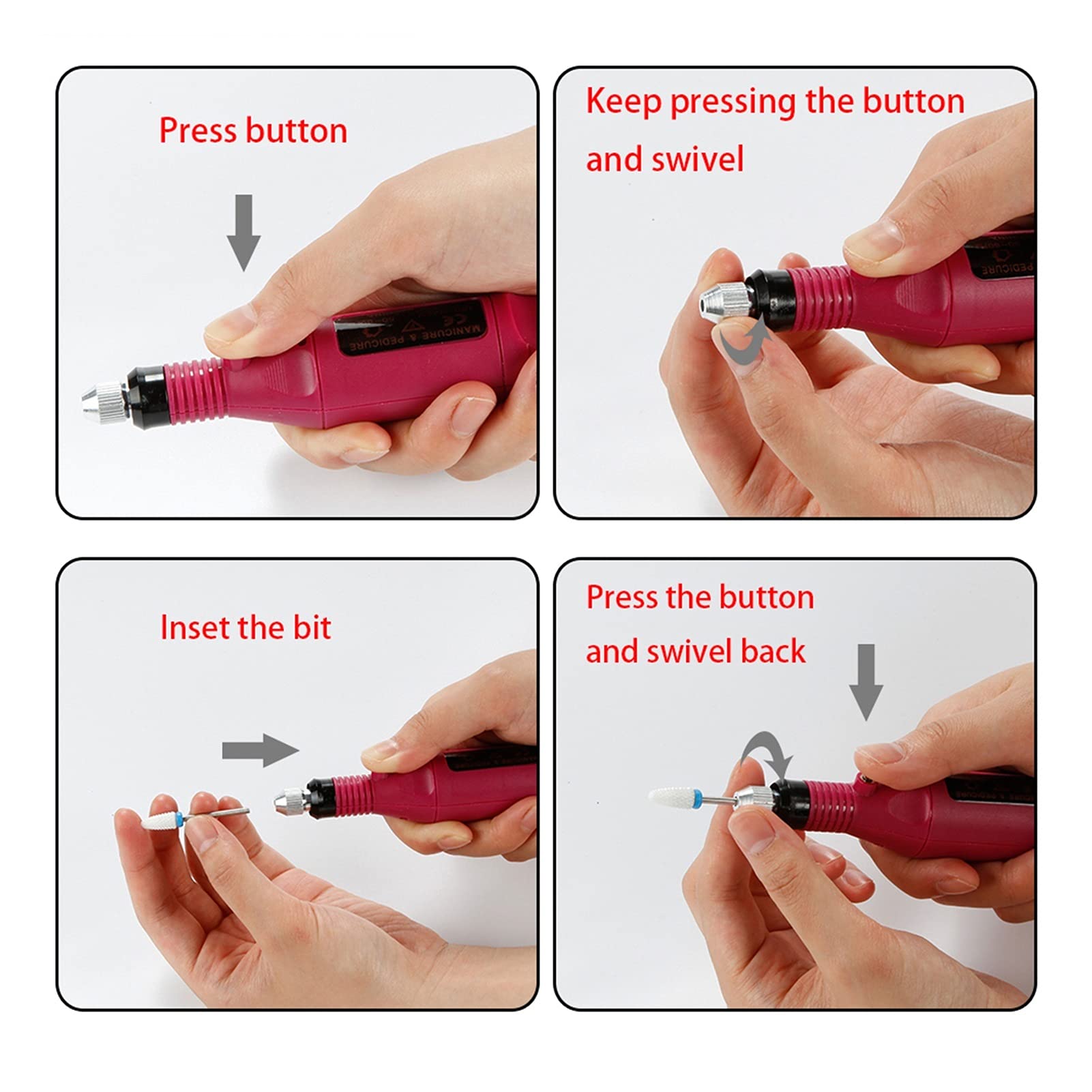 Máquina Perforadora de uñas Aparatos eléctricos para la manicura Nail Fresing bits de Brocas Set molienda Bandas Lijado Pedicure Polidura Máquina Pulido Kit(Pink 180)