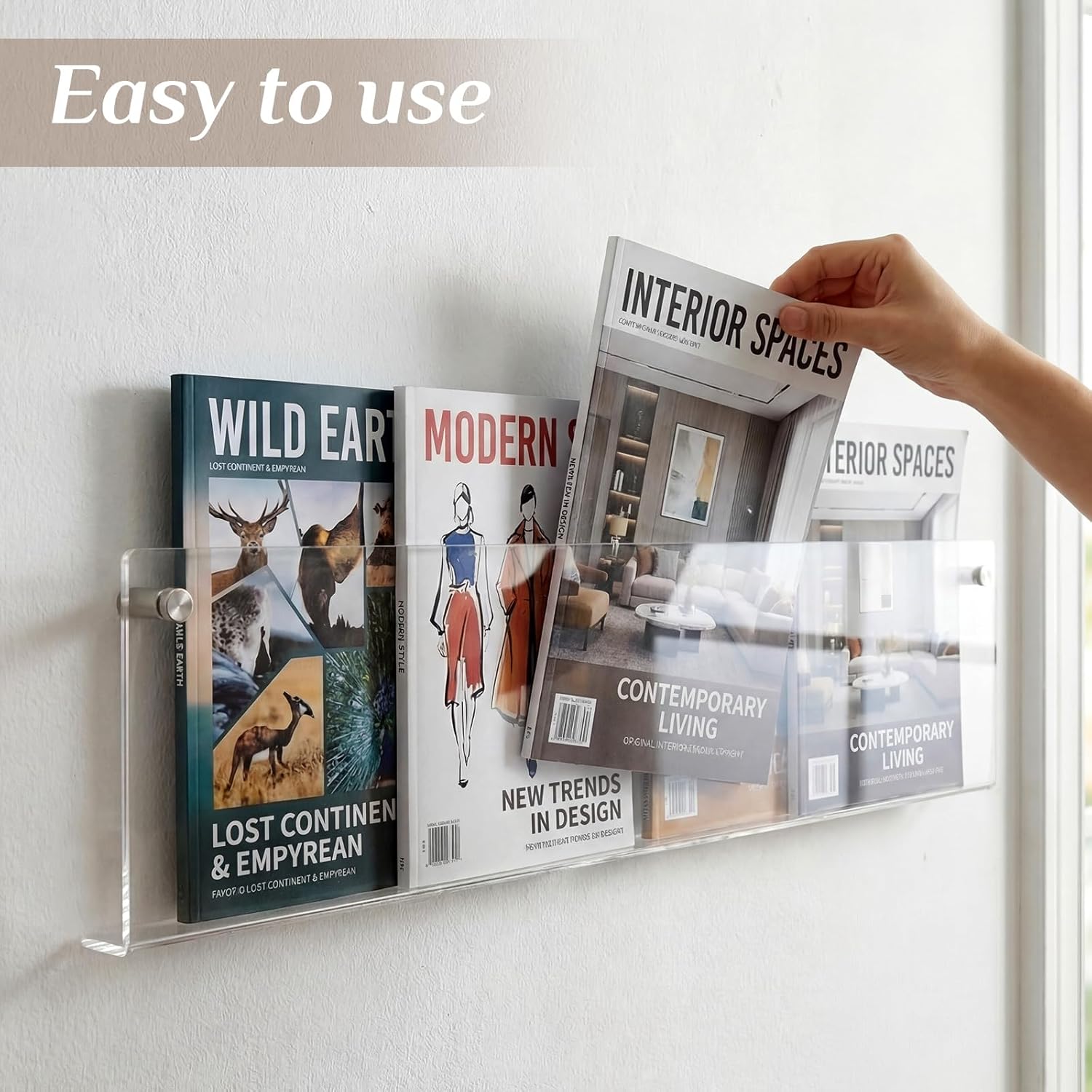 4 Pack Clear Acrylic Magazine Holder Brochure Holder Wall Mount Hanging Bookshelf Literature Storage Rack for Document Brochure File Display Shelf for Waiting Living Room Office (24 Inch)