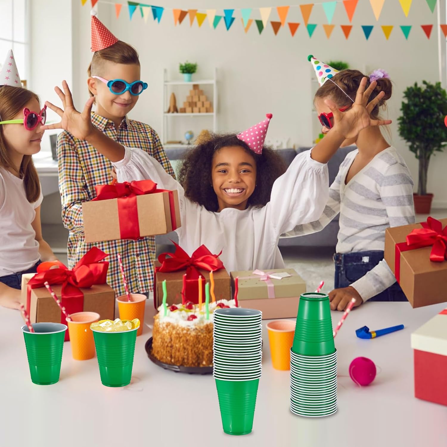 50 Pcs Green Plastic Cups Disposable, Green 18-Ounce Plastic Party Cups, Strong and Sturdy for Wedding Birthday Graduation Party Valentine Christmas Picnics Barbecues Supplies - Image 5