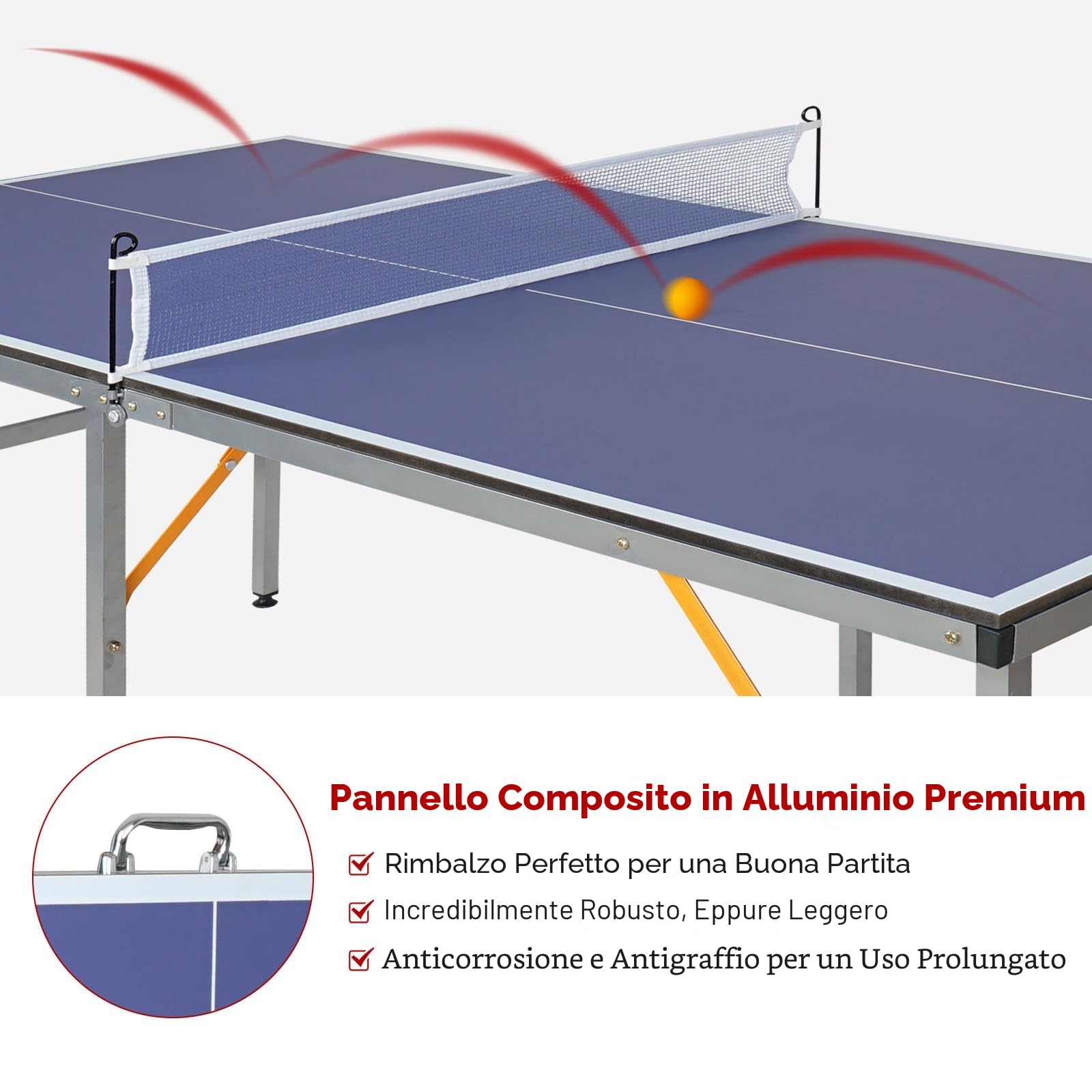 Tavolo da ping pong di medie dimensioni per interni ed esterni, pieghevole e portatile, con rete, 2 racchette da ping pong e 3 palline