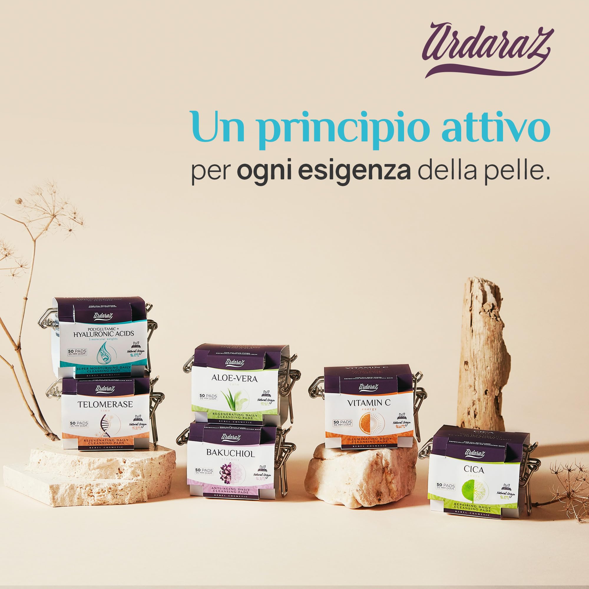 Ardaraz Dischetti di Rinnovamento Cellulare con Acido Ialuronico Viso e Poliglutammico. Dischetti imbevuti in tonico viso idratante con Effetto Volume, Peeling Viso delicato per uso quotidiano 50 pz