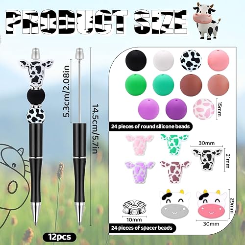 Miniatura 3 de KJMYYXGS Juego de 12 bolígrafos de cuentas a granel, kit de bolígrafos de cuentas de vaca con cuentas de silicona, bolígrafos de plástico surtidos