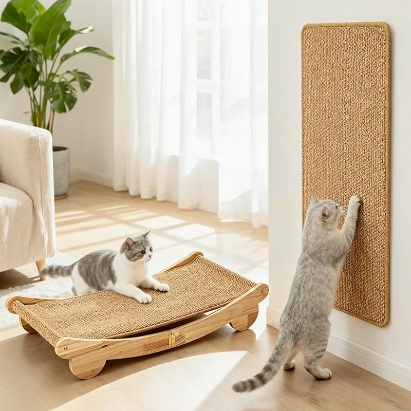 Tapete Arranhador para Gatos com Cama em Madeira de Carvalho ORDORA, 80,01 cm, Odr-maozhuaban-2