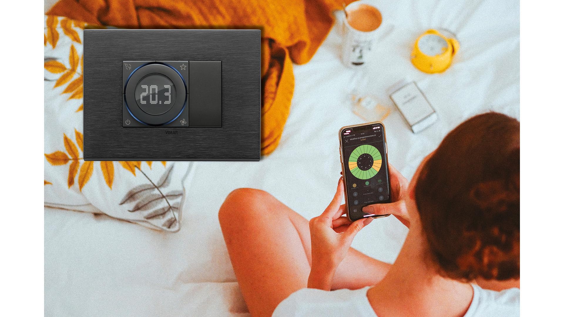 Vimar 02974.B Termostato IoT a rotella, compatibile con Alexa, Google Home e IFTTT, retroilluminazione regolabile, ingresso sensore esterno, da completare con placche Eikon, Arké, Plana, Idea