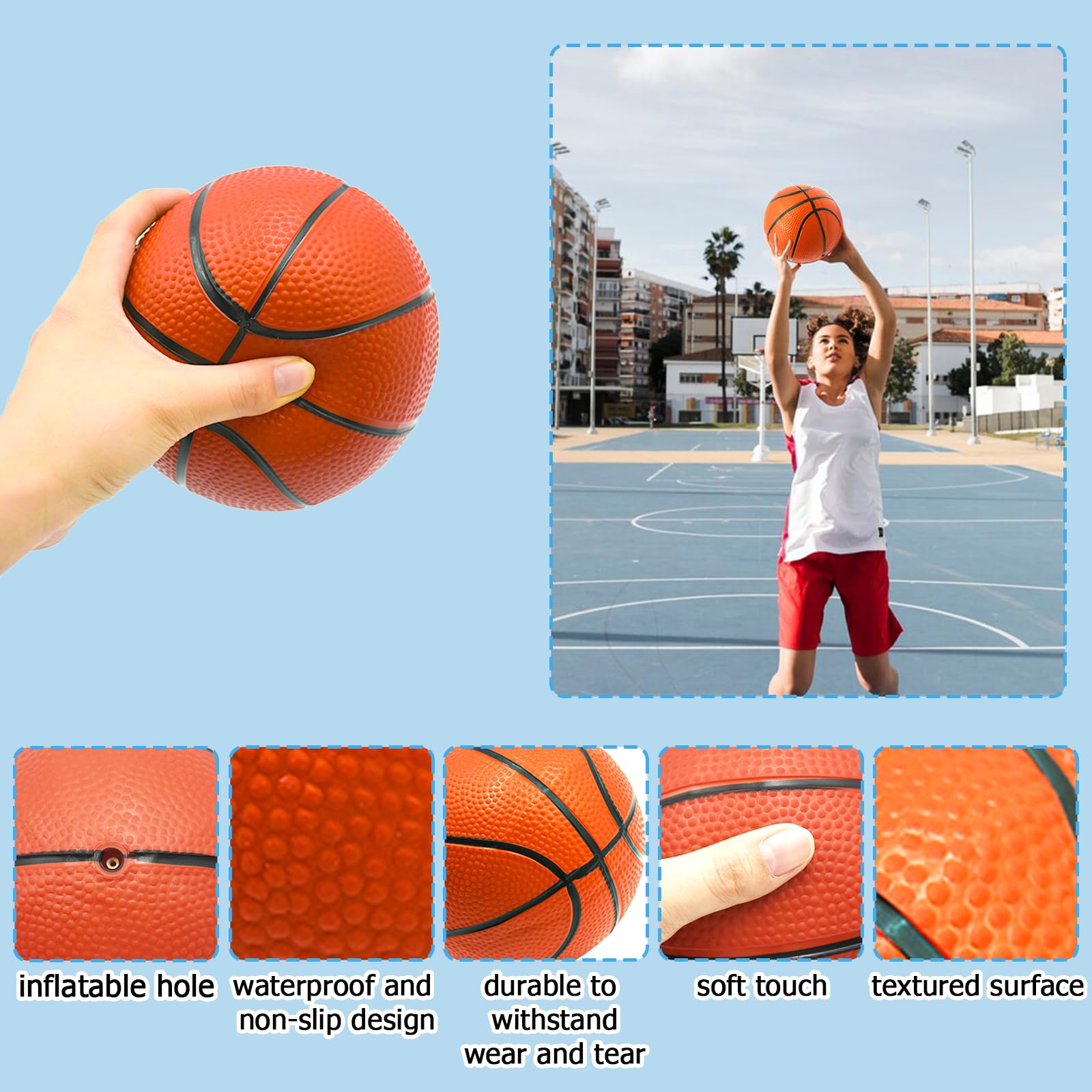 Lot De 4 Mini Ballons De Basket Coriver - 14 Cm Gonflés, Avec Pompe - Pour Enfants, Jeu Intérieur/Extérieur, Plage, Piscine