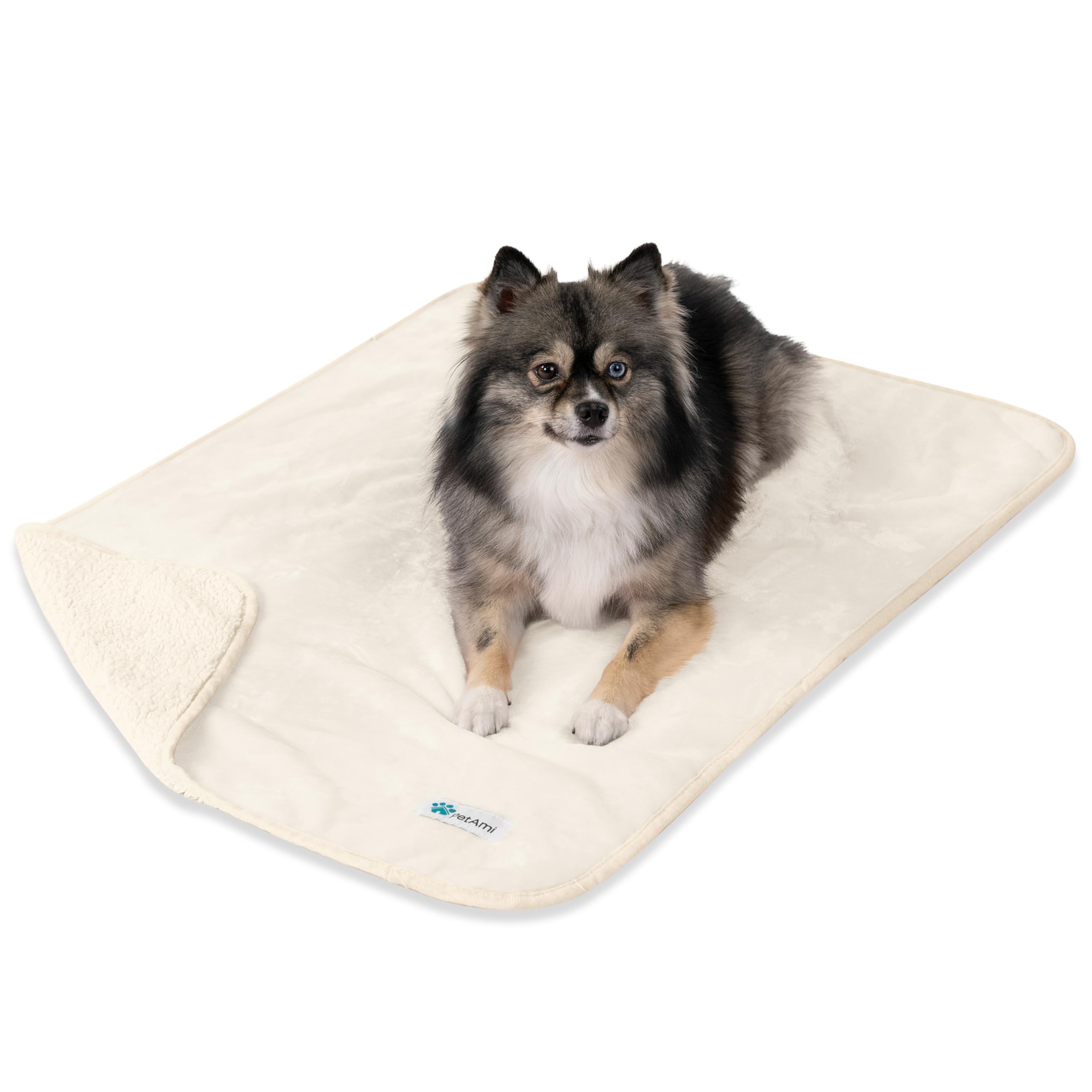 PetAmi Dog Blanket - Pee Proof & Water Proof, Reversible Fleece, Washable, Medium/Large Size, 29x40, Beige