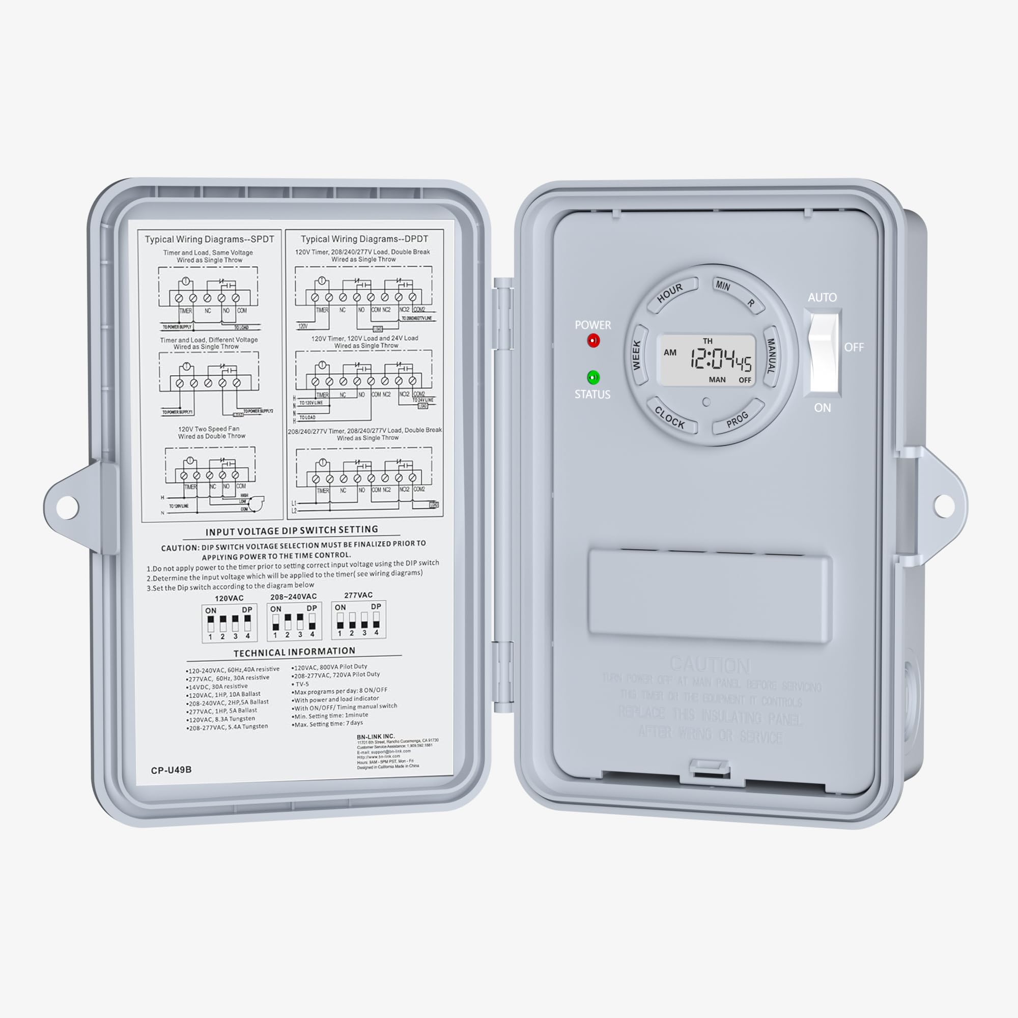 BN-LINK - Outdoor Pool Pump Timer, 7 Day Programmable Heavy Duty Digital Timer Box, 2HP 40A Max, 120, 240, 277VAC, for Pool Pump, Water Heater-picture-14