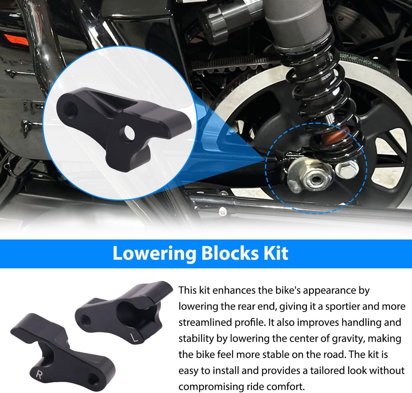 2-Inch Lowering Blocks Kit – Compatible with 2009-2025 Harley Touring & Street Glide Rear Suspension