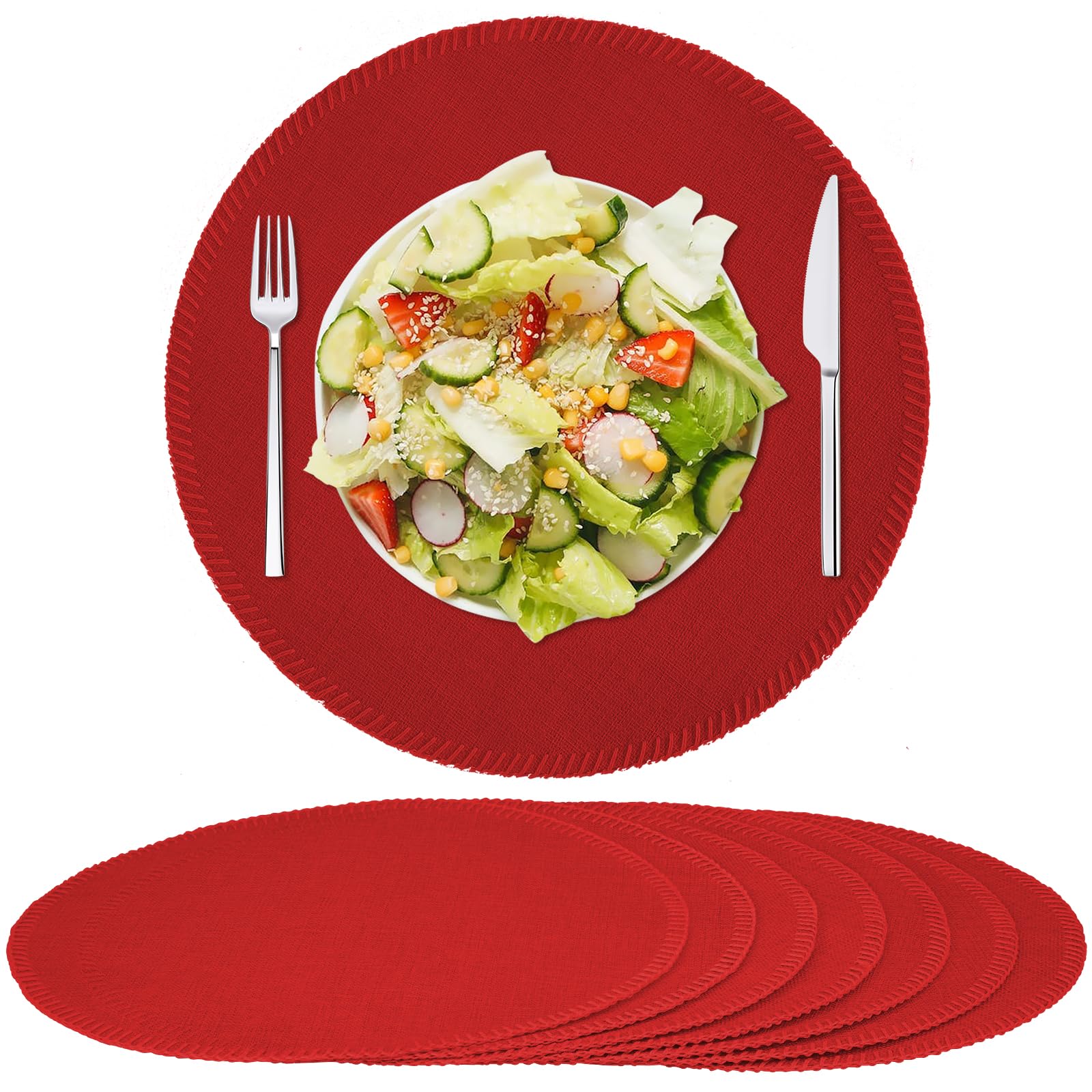 Rinpon Round Placemats Set of 8, Machine Washable Linen-Like Cloth Place Mats & Heat-Resistant for Dining Table