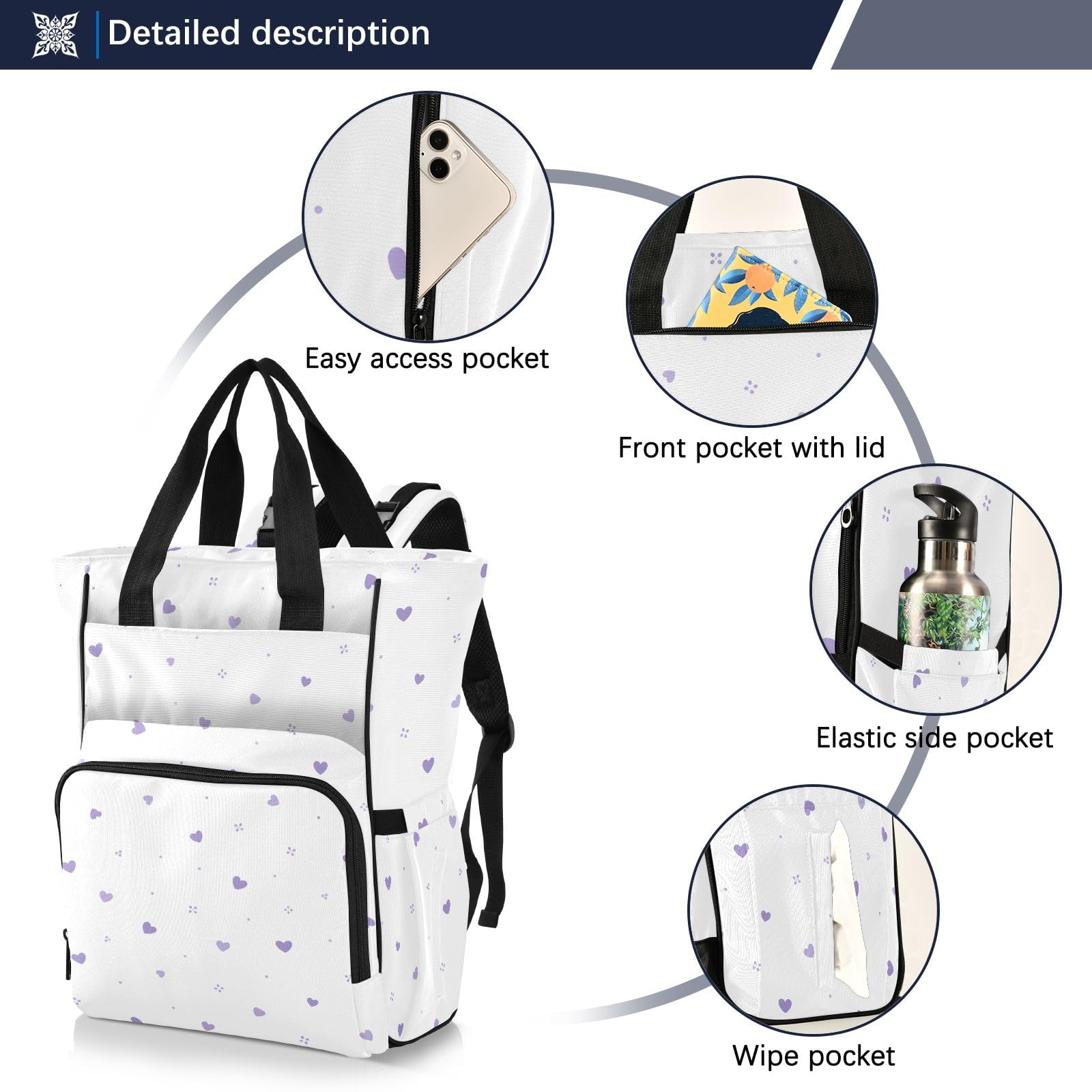 Mnsruu Borsa per pannolini a forma di cuore, grande, impermeabile, da viaggio, per mamme e papà