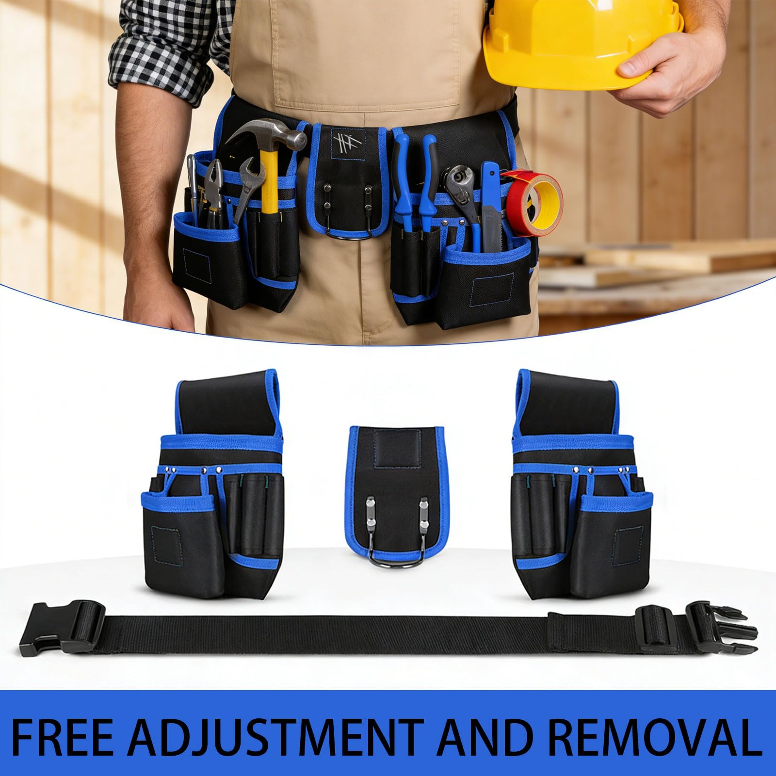 Ceinture à outils pour homme avec 26 poches, sac à outils magnétique amovible, ceinture réglable avec porte-marteau pour électriciens, menuisiers et ouvriers du bâtiment