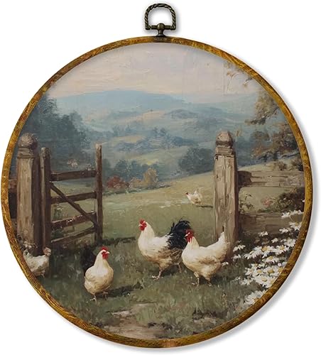 shiviody Vintage Farmhouse Chicken Canvas Wall Art Decor, Rustic Cottagecore Cou