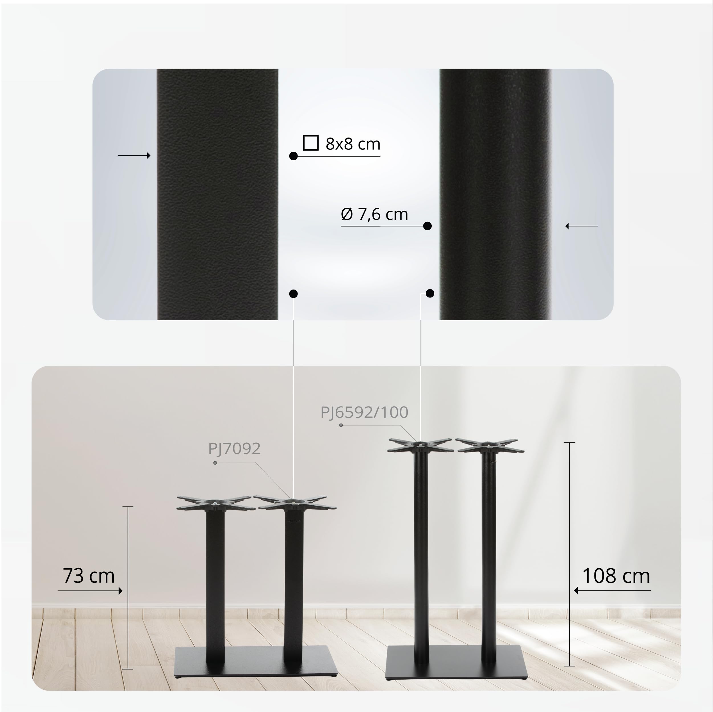 Premium Doppel-Tischgestell - PJ7092 | schwarz | Höhe 72 cm | Bodenplatte 75x40 cm | max. Tischplattengröße 150x80 cm | Ideal für Esstische