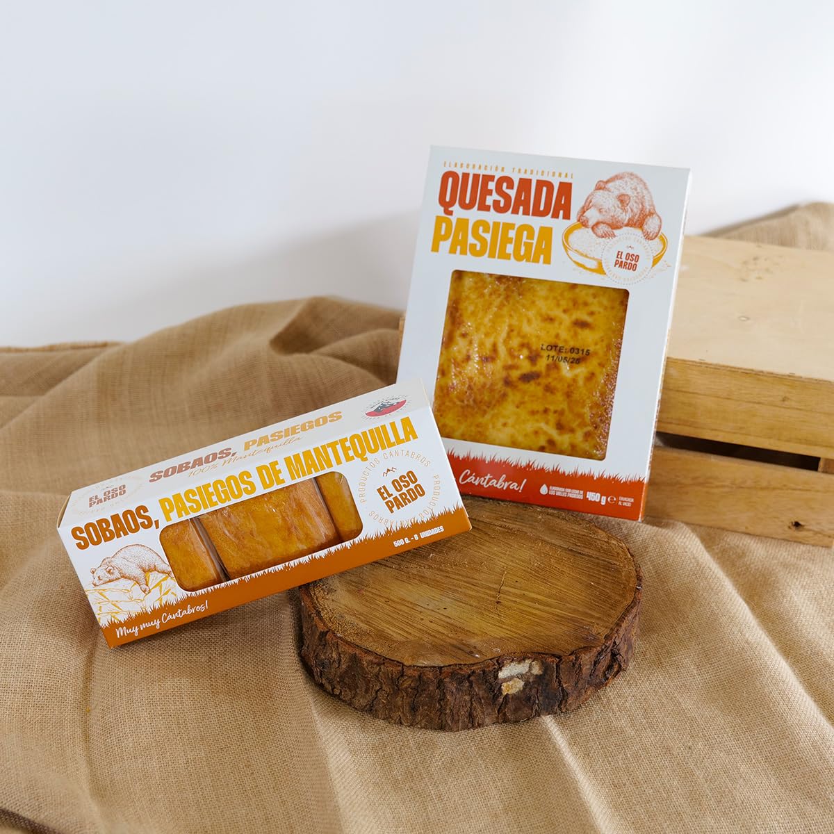 EL OSO PARDO Sobaos Pasiegos IGP 500 g (6 uds) + Quesada Pasiega Tradicional 450g, Bizocochos, Recetas Típicas de Cantabria, Sabor y Textura Auténticos