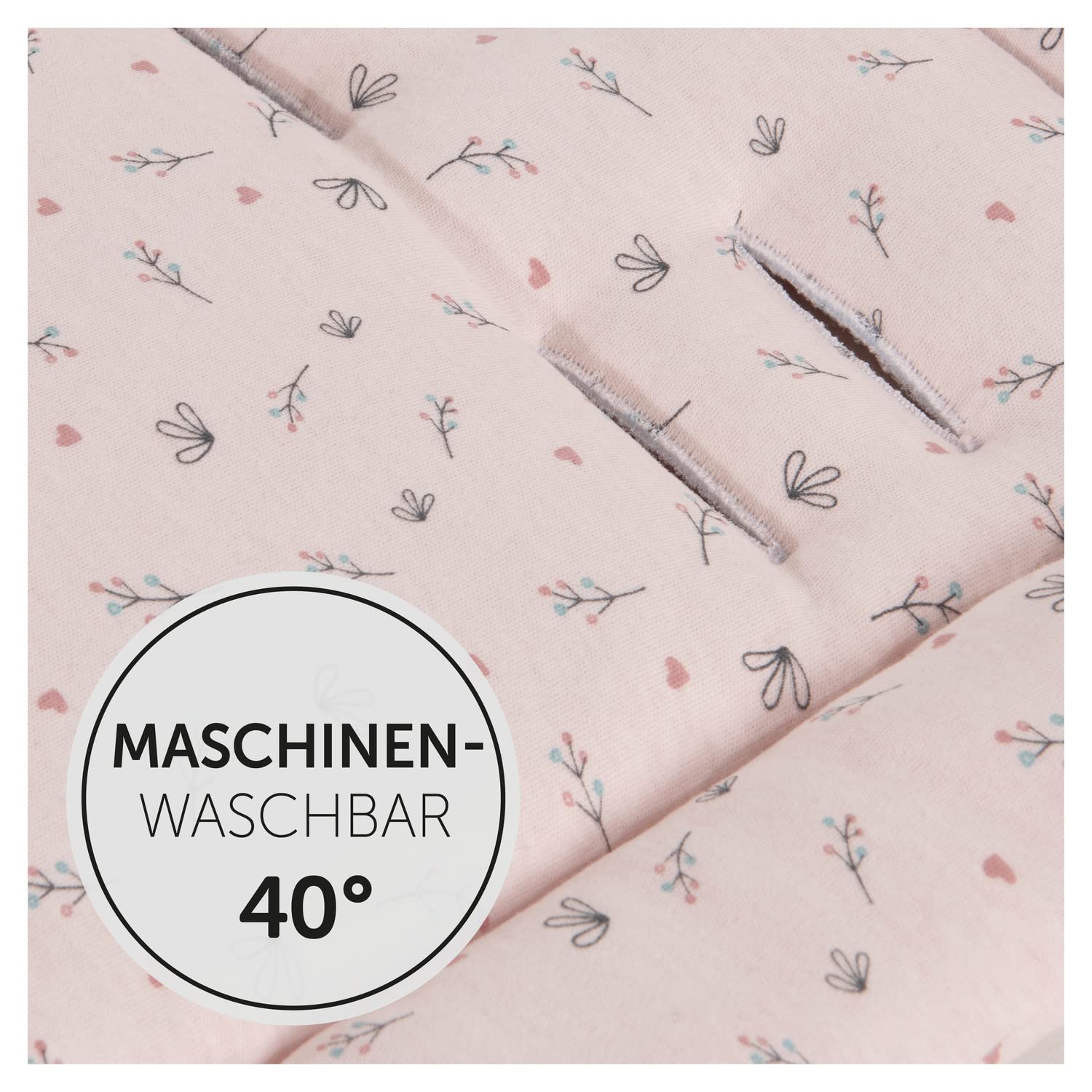 hauck Sitzauflage für Buggy & Kinderwagen 70 x 37 x 3 cm, Flowers Rose | Atmungsaktive Baumwolle für Sommer, Buggy Einlage mit 7 Gurtschlitze passend für hauck Kinderbuggys & Fahrradanhänger