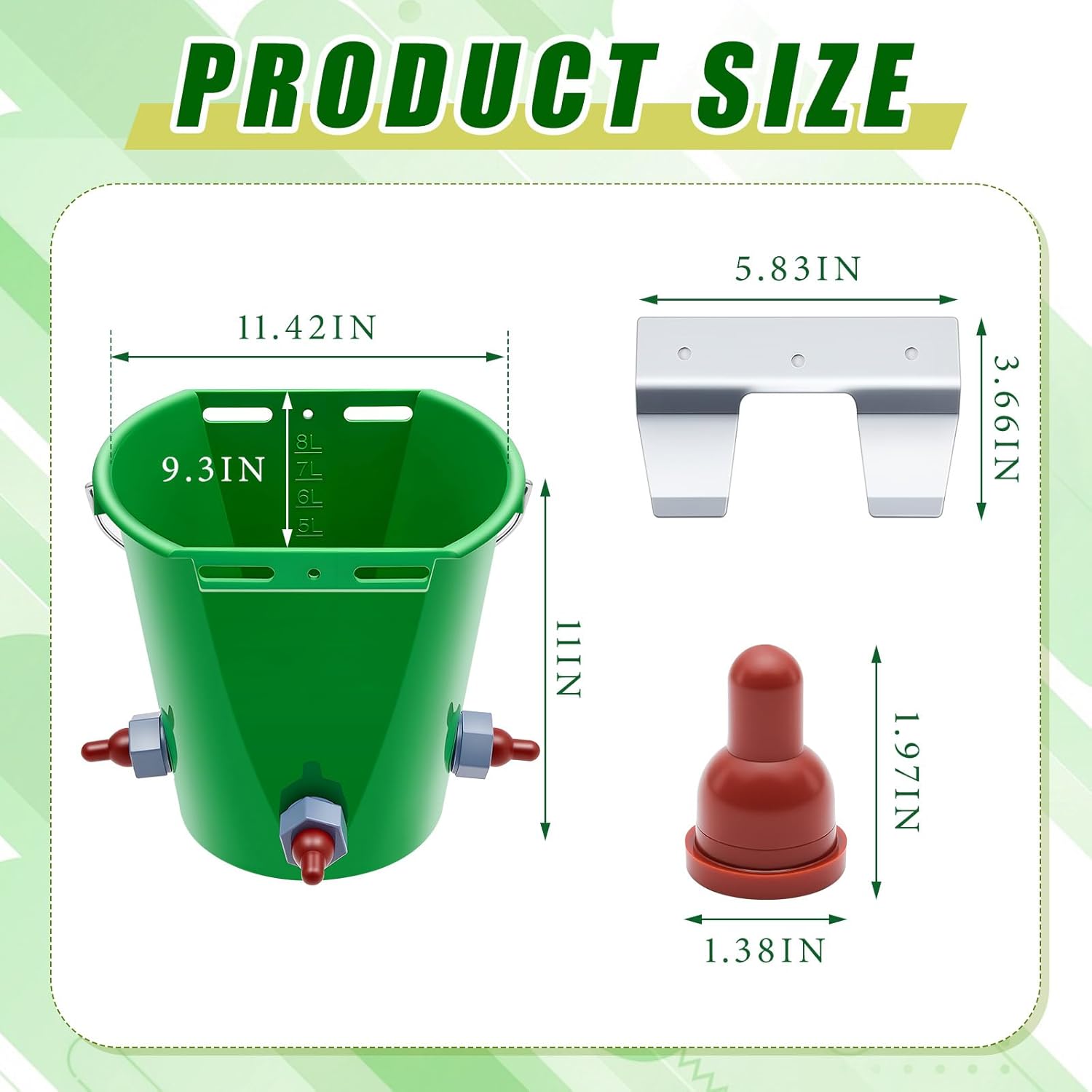 2 Pcs Lamb Milk Feed Bucket 8L High Capacity Plastic Goat Milk Feeding Bucket Multiple Nipples Animal Feeding Pot Green Lamb Feeder Bottle for Sheep Livestock Cattle Farm Animal(3 Mouths)