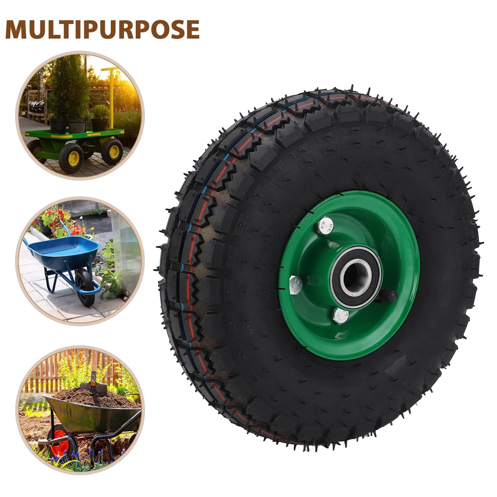 Luocute Sostituzione della Ruota in Gomma 10 Pollici 4.10/3.50-4 Ruota Gonfiabile, Realizzata con Materiale in Gomma per Carrello Giardino, Carico a Carrello per Carrello 6204 Carico