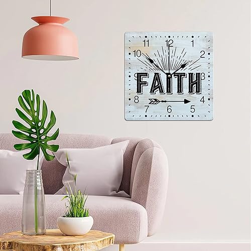 Miniatura 3 de Faith - Reloj de PVC con letras envejecidas y cuadradas, reloj colgante cuadrado de 12 pulgadas, silencioso, sin tictac, decoración del hogar para