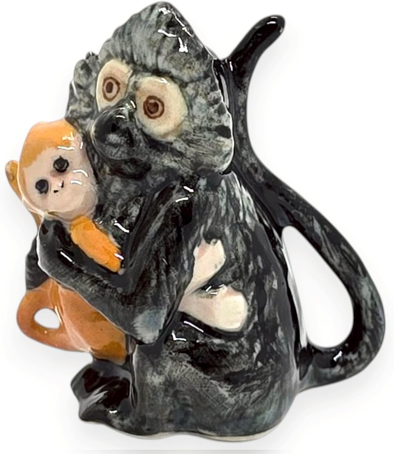 WitnyStore Tiny 1⅝" Mom and Baby Spectacled Langur Dusky Leaf Monkey Figurine - Miniature Hand Made Ceramic Wildlife Wild Animals Cute Porcelain Decorative Figures Collectible Figurines Décor Gifts