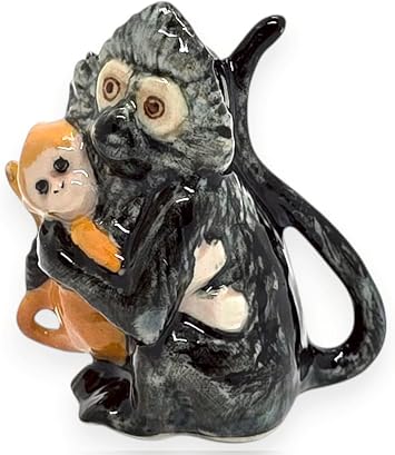 WitnyStore Tiny 158" Mom and Baby Spectacled Langur Dusky Leaf Monkey Figurine - Miniature Hand Made Ceramic Wildlife Wild Animals Cute Porcelain Decorative Figures Collectible Figurines Decor Gifts
