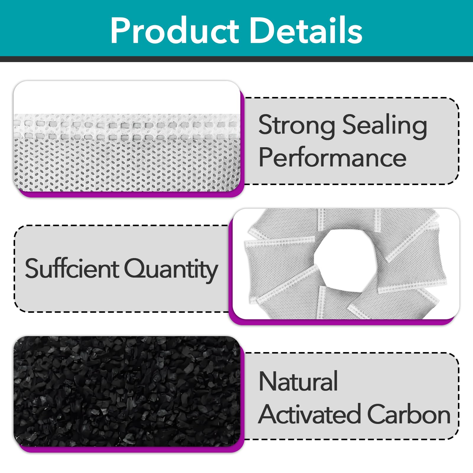 50 Pcs Activated Carbon Odor Eliminator Replacement for Hooded Cat Litter Box, Odor Remover Refills, Coconut Shell Charcoal Bags for Pet Odor Control - image 4