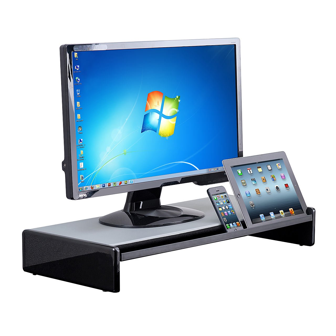 Amazon | サンワダイレクト モニター台 タブレットスタンド付 幅67