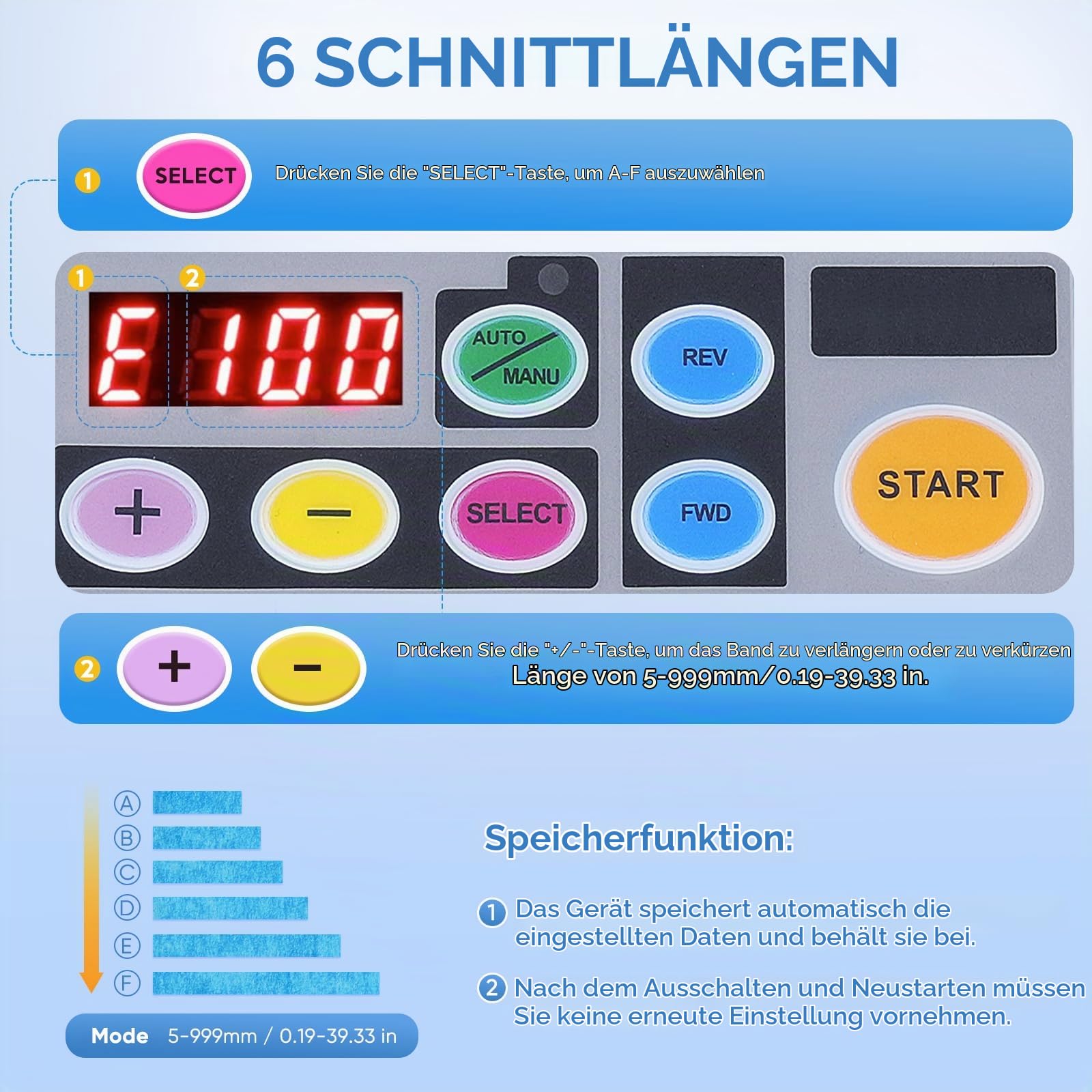 Automatischer klebebandabroller, Verbesserter Automatische Elektrischer Bandspender mit Silikongetriebe für Bandbreite 6-60mm, Länge 999mm MAX, Elektrischer Klebeband-Schneider für Büro