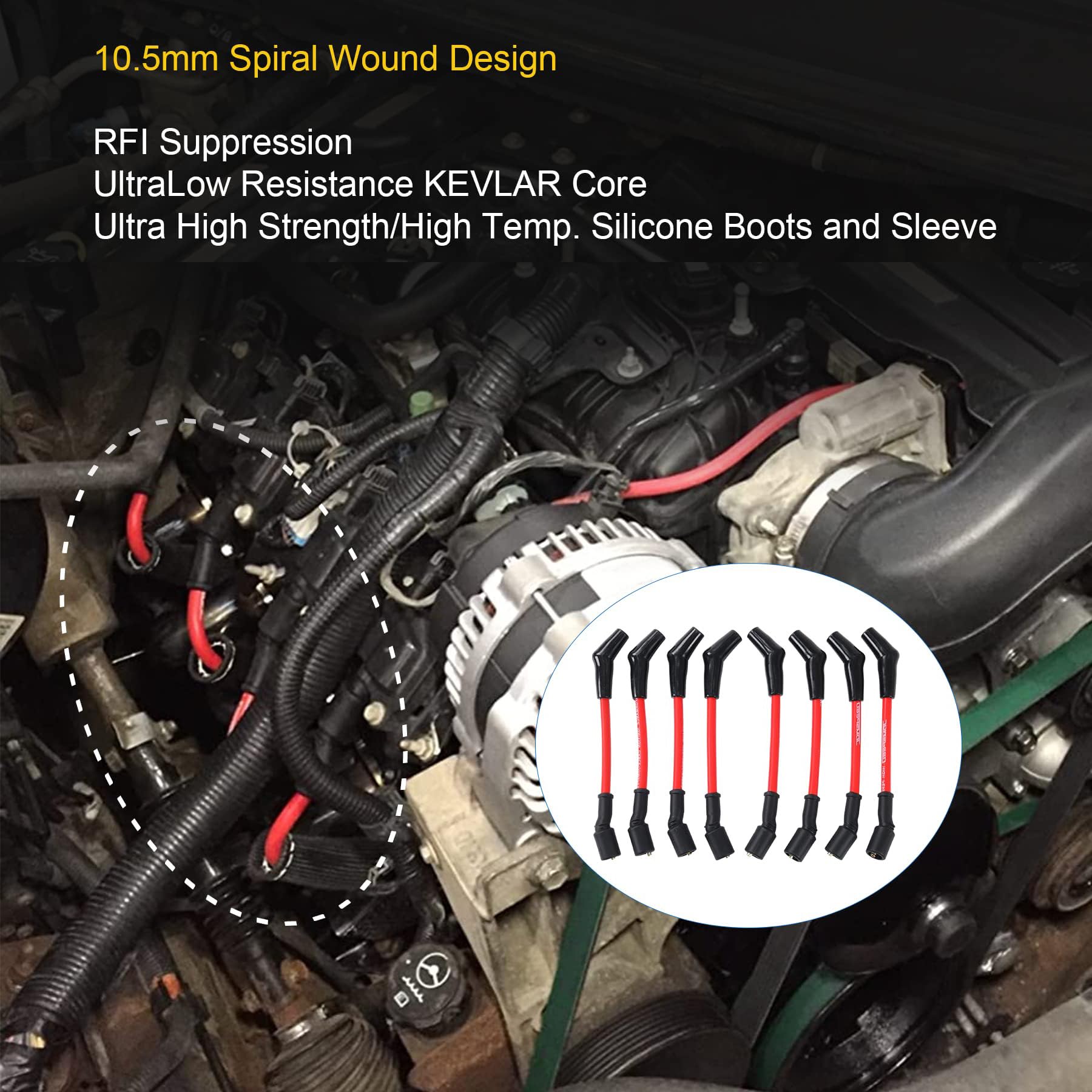 Cavi Candela di Ricambio da 10,5 mm per Auto, Set di Cavi di accensione per Candele LSx LS1 LS2 LS3 LS6 LS7