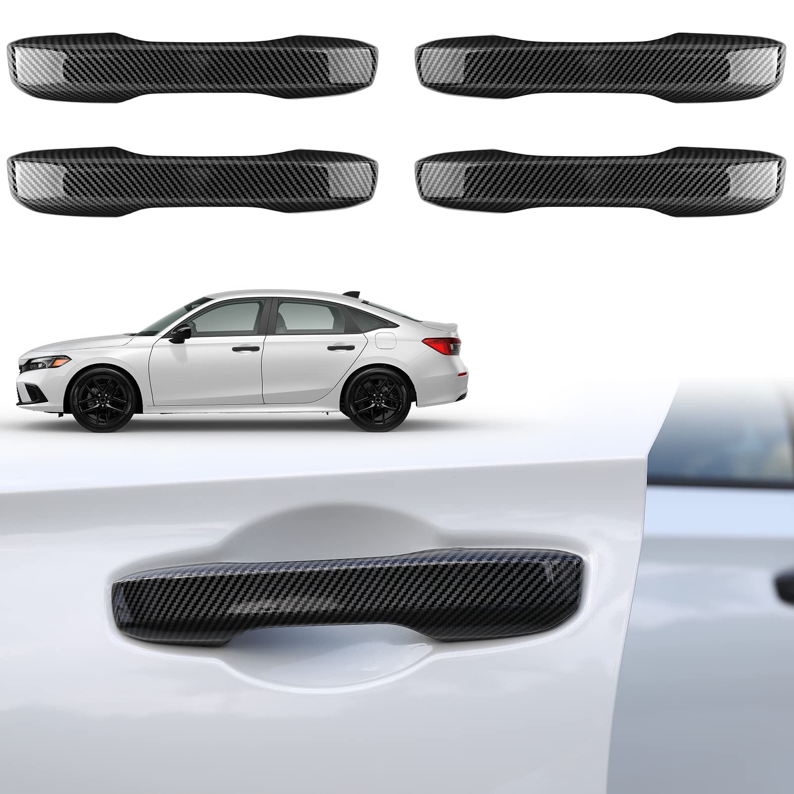 Thenice for 11th Gen Civic Accessories Door Handle Cover Exterior Handle Protection Compatible with Honda Civic 2022-2026, Accord/CR-V/HR-V 2023-2026 -Carbon Fiber Grain