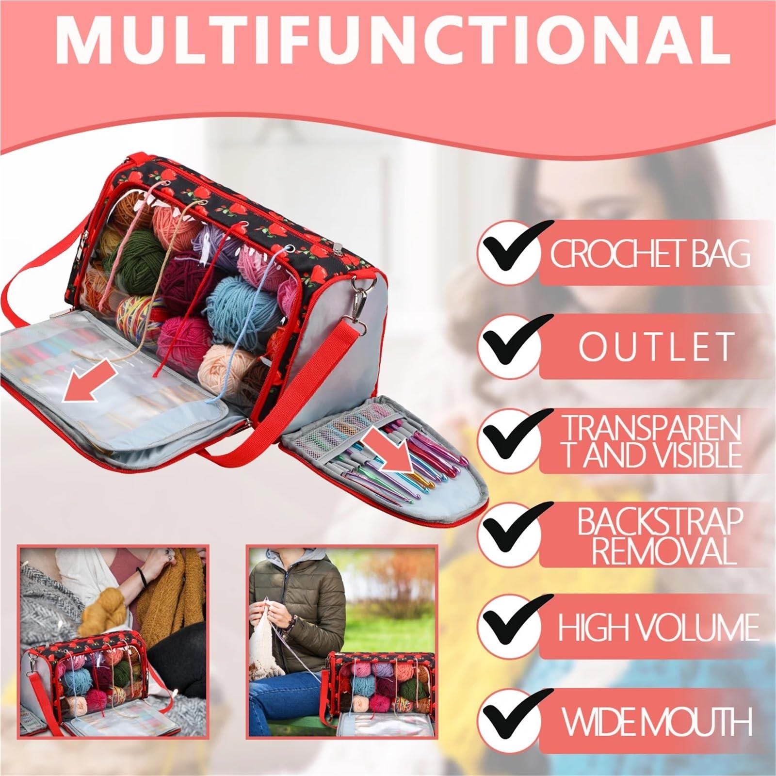 projekttasche für strickzeug Yarn Storage Bag Empty Wool Crochet Waterproof Hooks Diagonal Package Sewing Organizer Knitting für Wolle und Strickzubehör(Color 6)