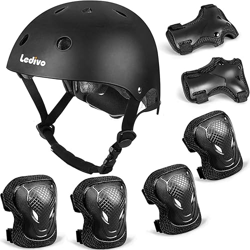Ledivo Kids Adjustable Helmet Suitable for Ages 3-14 Years Toddler Boys Girls Sports Protective Gear Set Knee Elbow Wrist Pads for Bike Bicycle