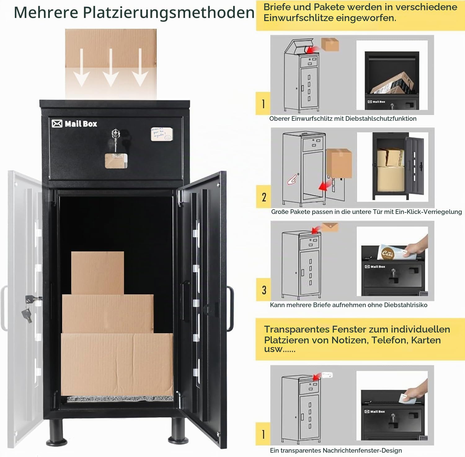 Paketbox Briefkasten Mit Paketfach Brieffächer, Verstellbare Stützhöhe 8-12 cm, Diebstahlsicherung, Wasserdicht.Paketbriefkasten 85x40x40cm Anthrazit.