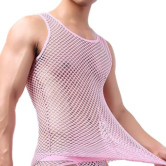Men Mesh Undershirts Fishnet Tank Top Quick Dry Workout Gym Sleeveless T-Shirts
