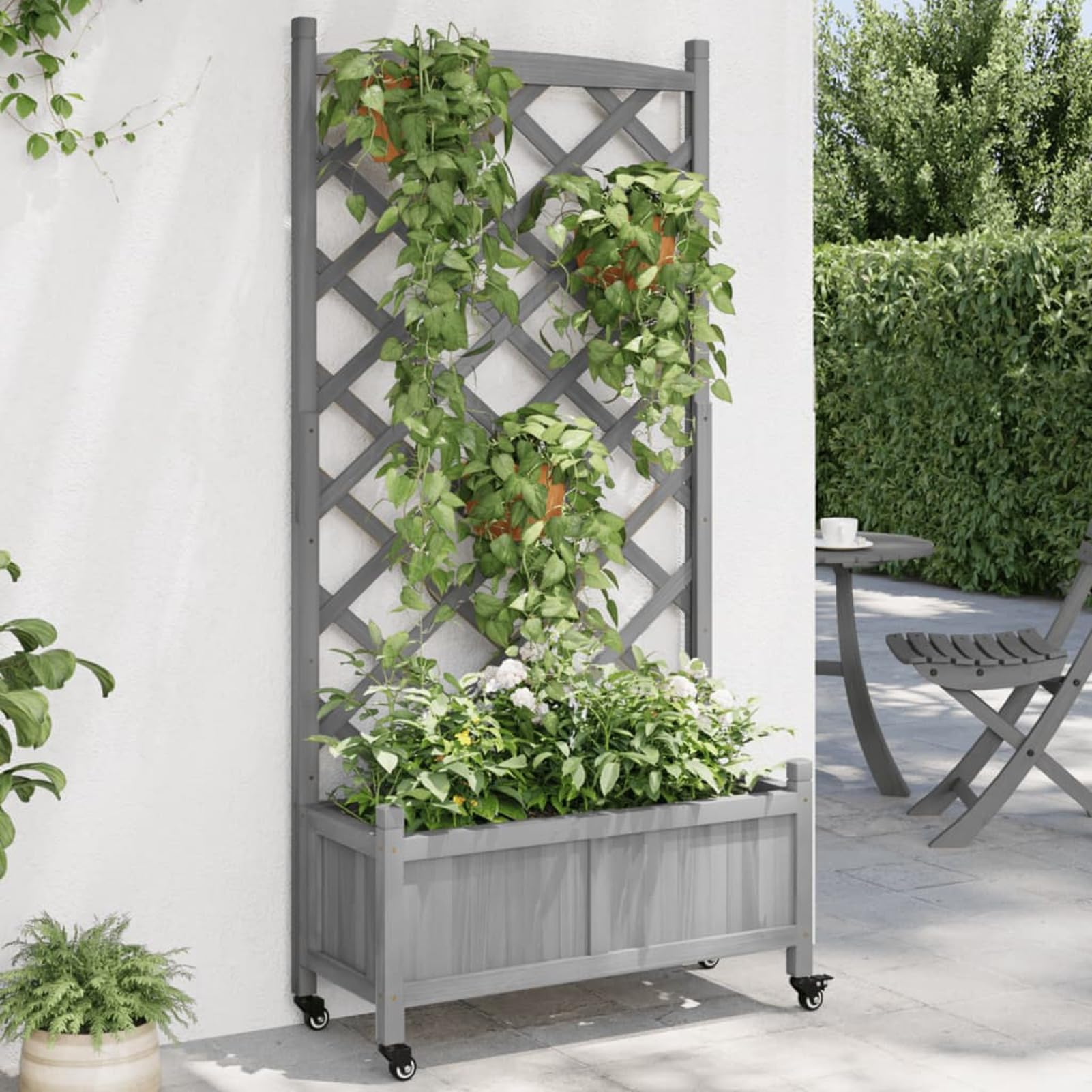 Il Numero 1 Del Risparmio-FIORIERA EFFETTO VIMINI CON UN RIPIANO 70 X 30 X 72 Cm In Colore Grigio Main