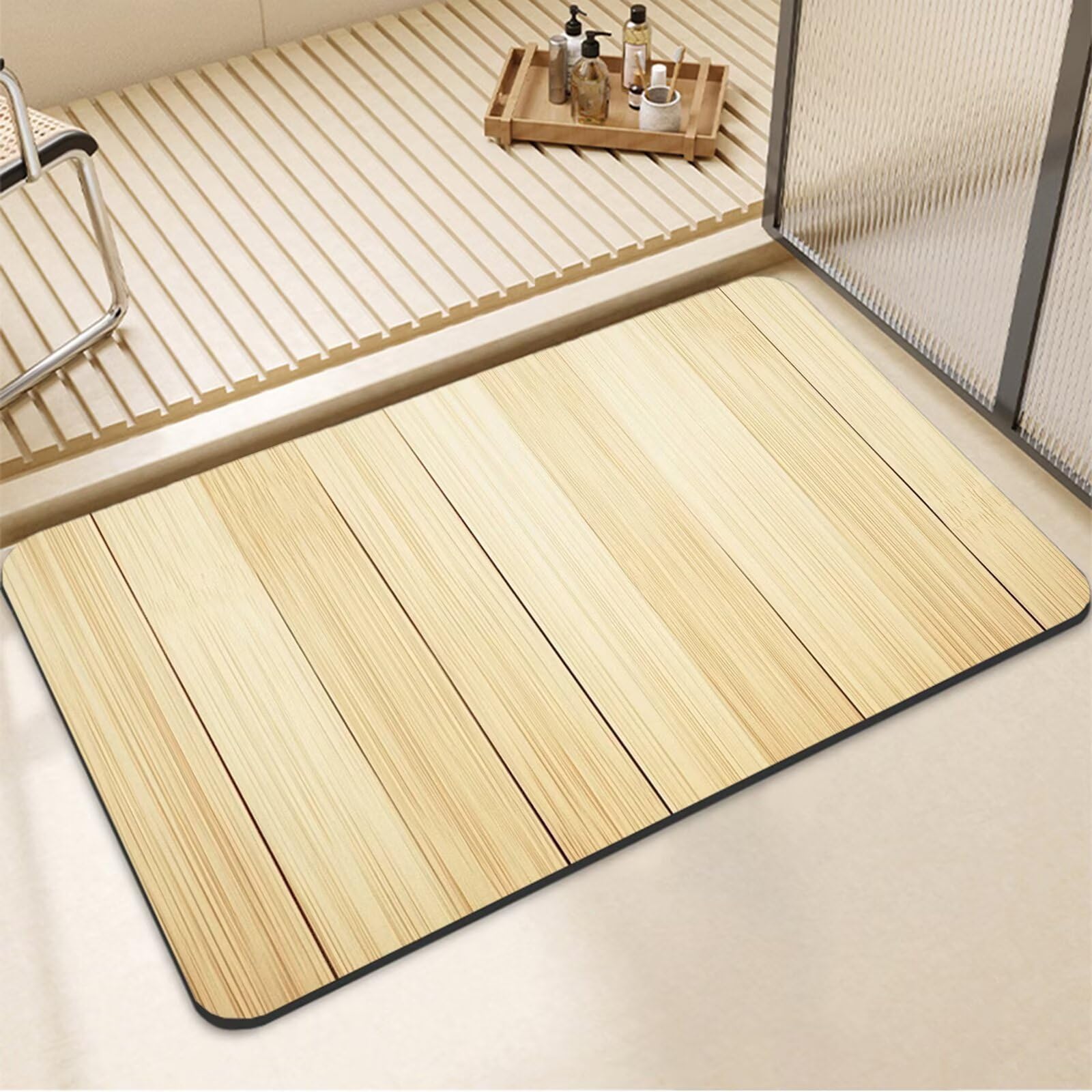 Générique Tapis de Bain Antidérapant en Caoutchouc, Super Absorbant Tapis de Douche, Fin, Lavable, Séchage Rapide pour Baignoire et Salle de Bain Bambou 80x150cm 7-81