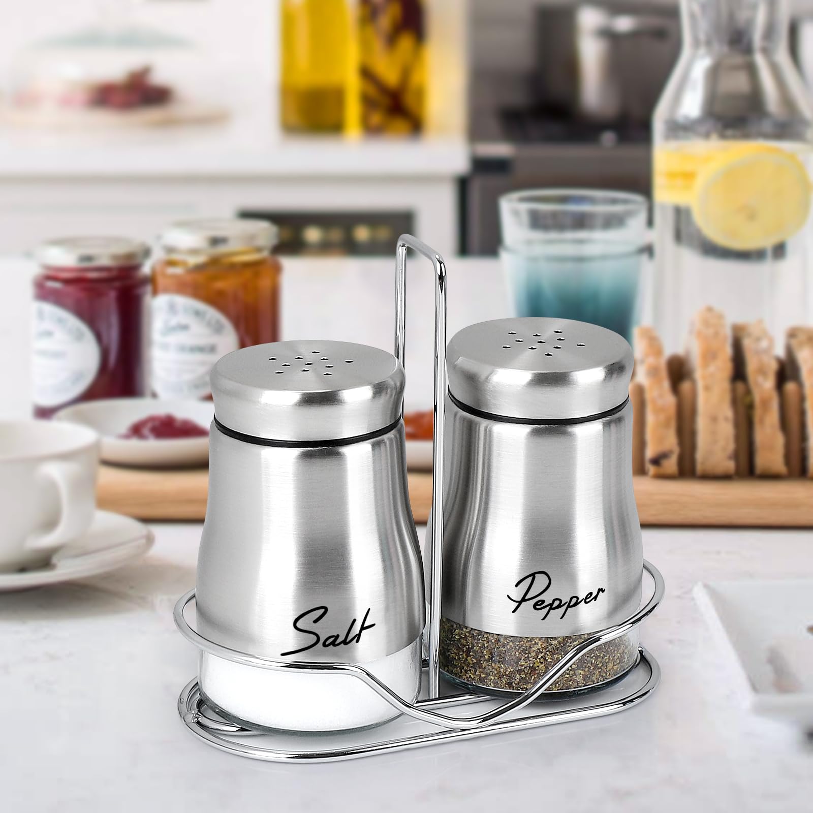 Accmor Salz- und Pfefferstreuer-Set mit Halter, Salz- und Pfefferstreuer mit Glasboden, moderner Salz- und Pfefferstreuer für Zuhause, Küche, Kochen, Restaurants