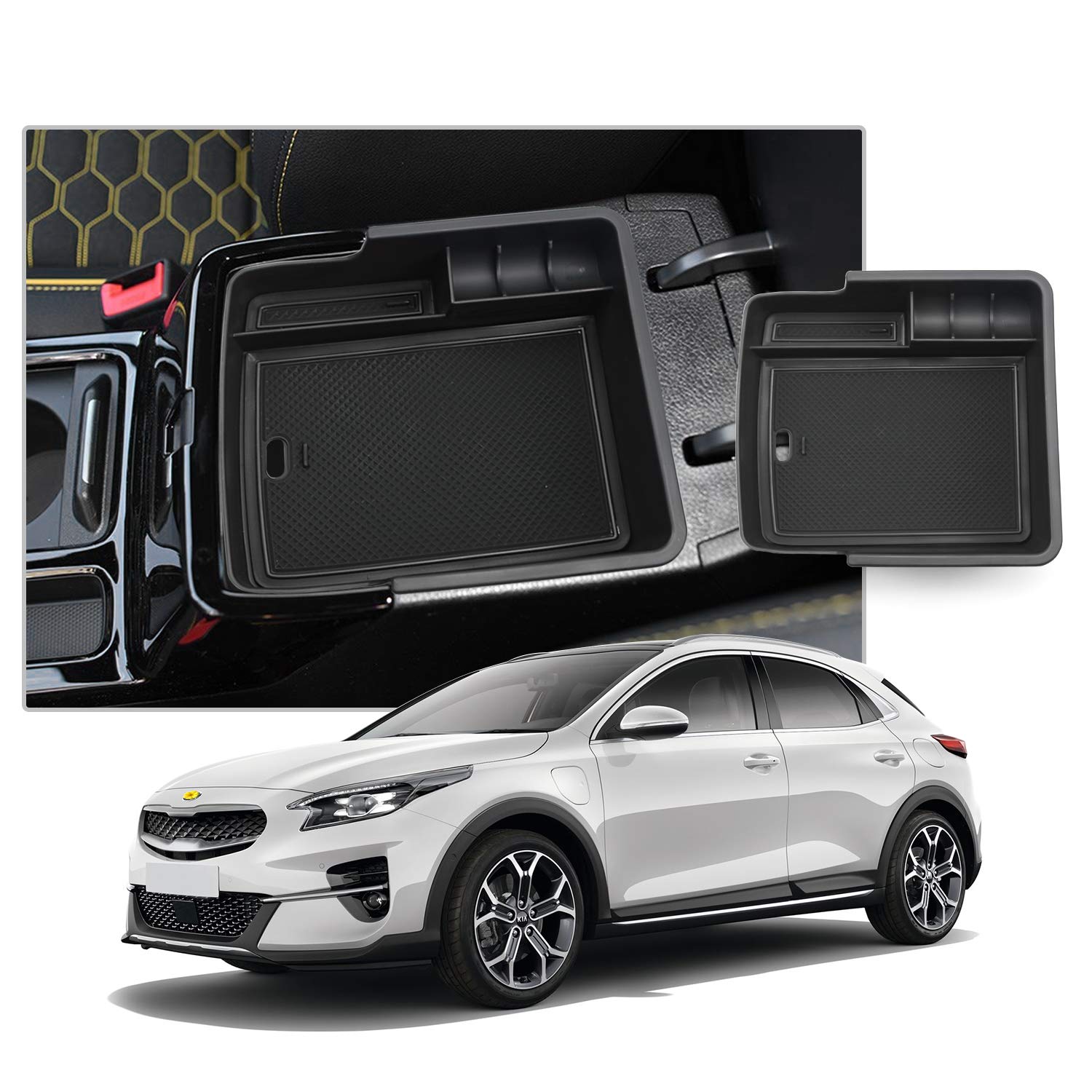 CDEFG Organizer Per Vano Portaoggetti Centrale Per Kia EV9 / EV9 GT Line 2023 2024 - Divisorio In ABS Con Antiscivolo - 2