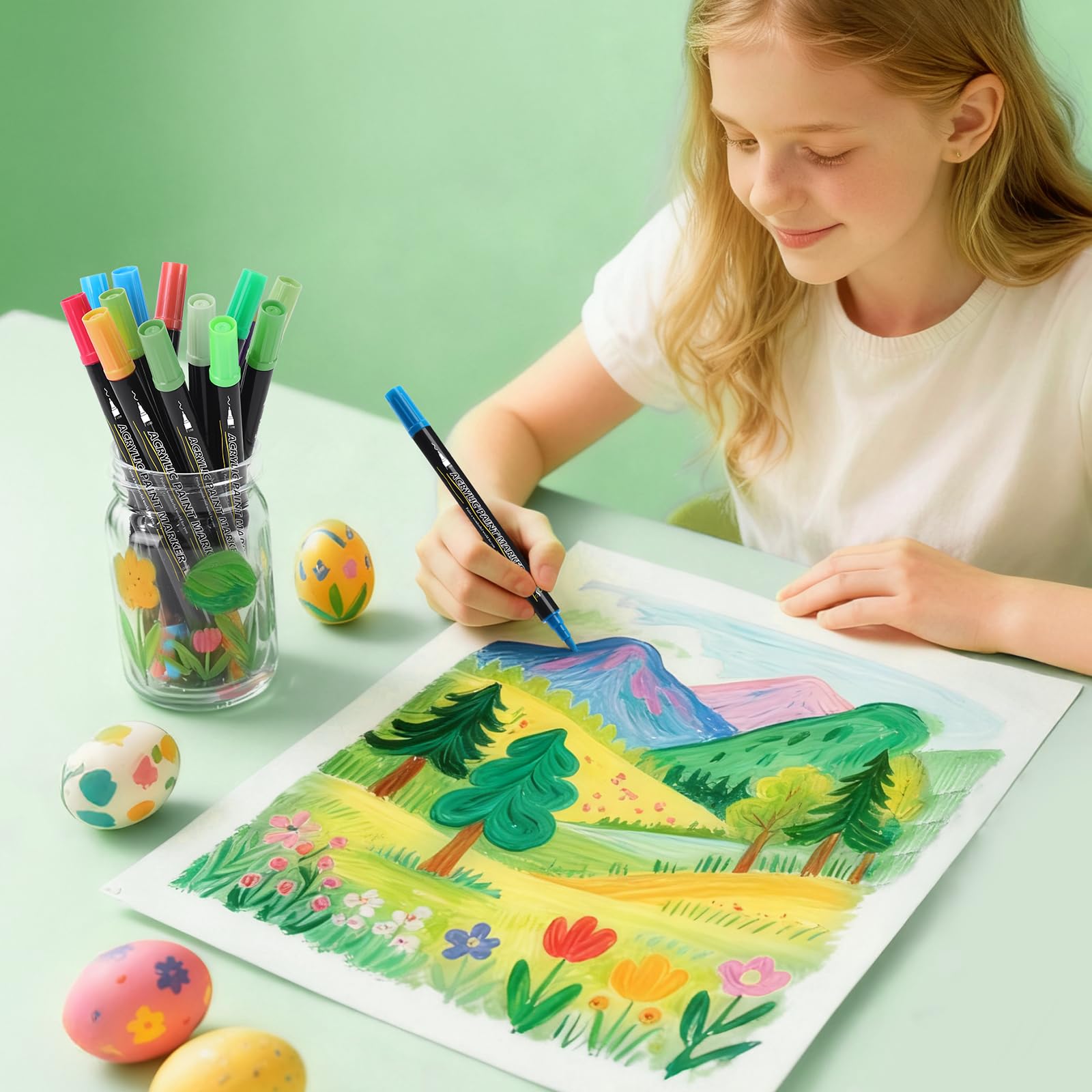 Tongfushop 144 Farben Acrylstifte Set, Doppelspitze Acrylstifte für Steine Wasserfest, Schnelltrocknende Steine Bemalen Acrylic Marker für Glas, Holz, Keramik, Leinwand, Basteln Ostern, Weihnachten.