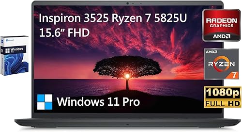 Dell Inspiron 3525 - Laptop empresarial, 15.6 pulgadas FHD, AMD Ryzen 7 5825U, Windows 11 Pro, 64 GB de RAM, SSD de 2 TB, Wi-Fi, HDMI, Bluetooth,