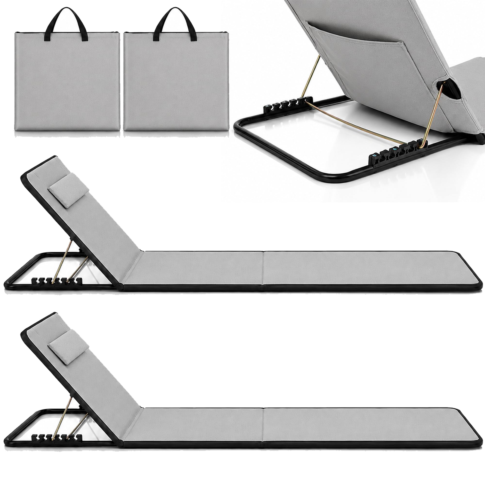 Shengruili 2Pcs Strandmatte mit Rückenlehne,Strand Liegestuhl Leicht,Strand Liege Camping mit Aufbewahrungstasche,Tragbare Sonnenliege für Strand, Camping & Garten,Platzsparend & stabil