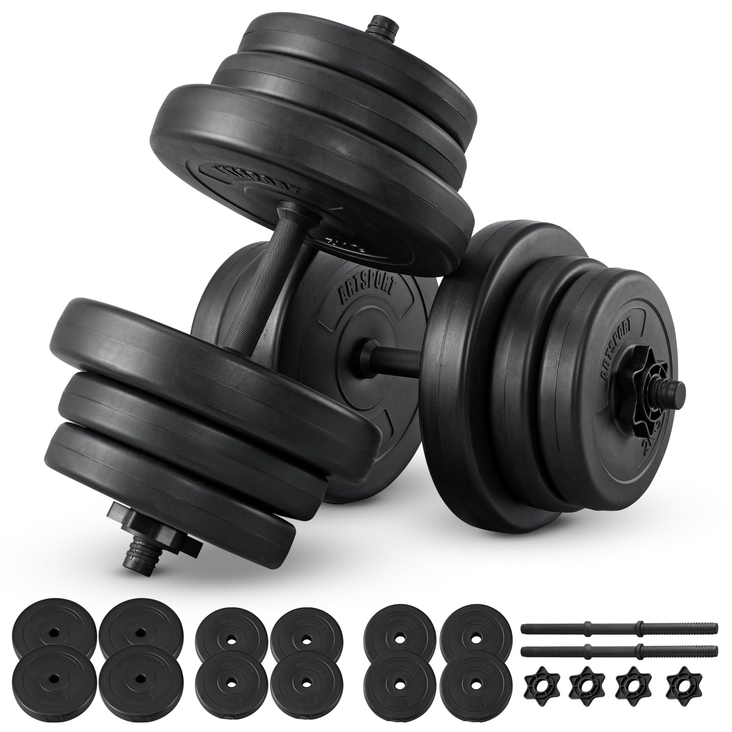 ArtSport Hanteln Set 40 kg – Hantel mit Gewichten & 4 Sternverschlüssen, 2 verstellbare Kurzhanteln für effektives Krafttraining Zuhause