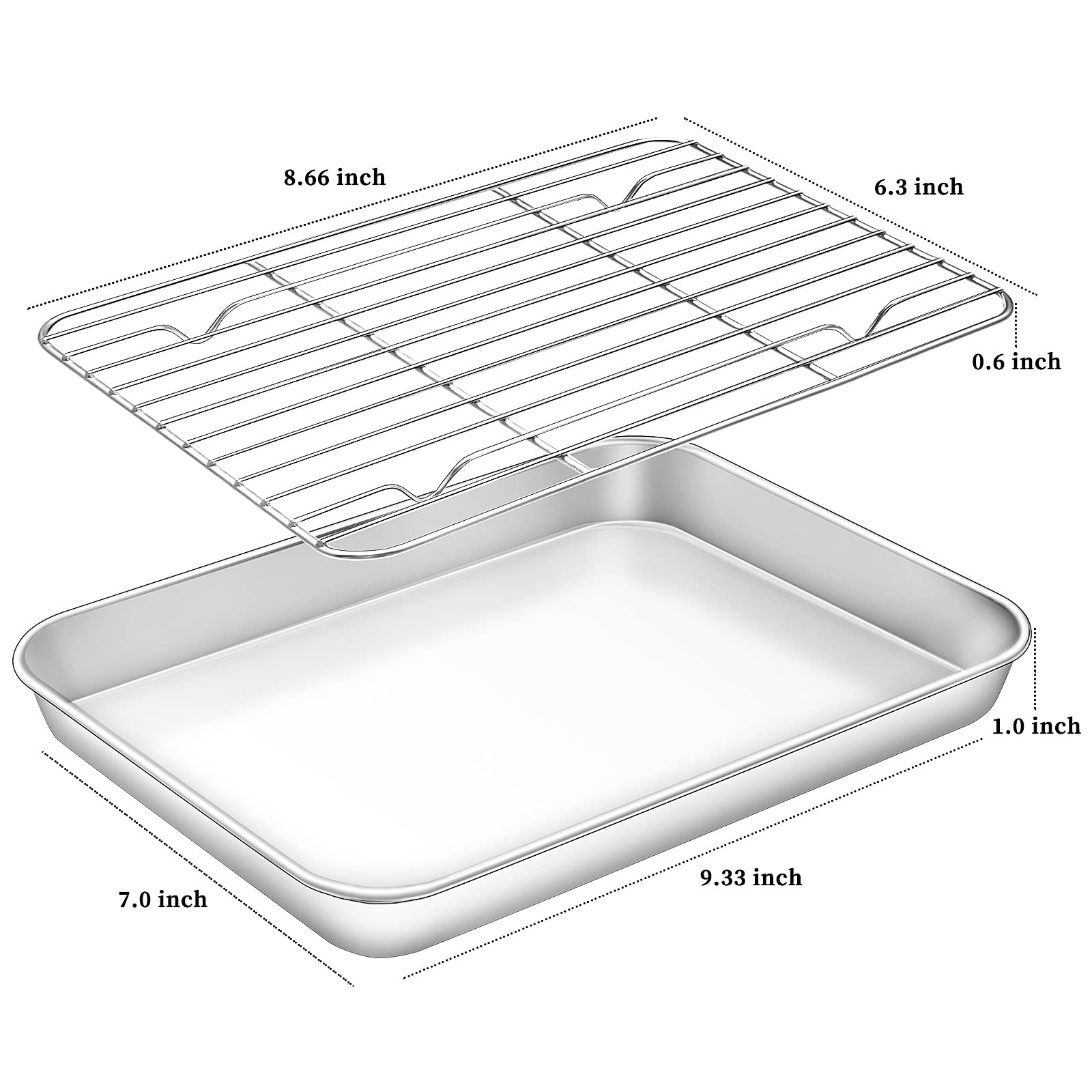 Deedro Backblech mit Rost Set [2 Blatt + 2 Racks], Edelstahl Plätzchenhalbe Bleche Backform Ofenblech mit Kühlrost, 22,9 x 17,8 x 2,5 cm, robust, ungiftig, leicht zu reinigen