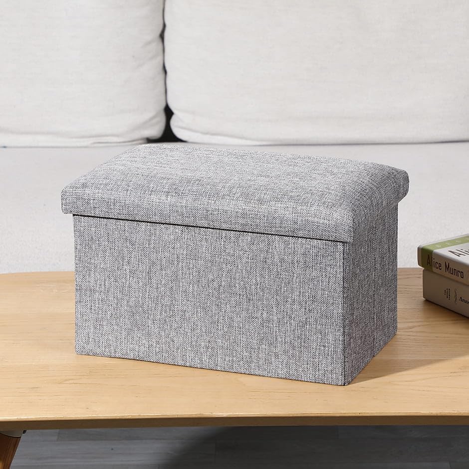 DEEP SLEEP EVERY NIGHT Storage Ottoman Folding Storage Ottoman Cube Footrest Seat,Space Saving Foldable Storage Ottoman Boxes Padded with Memory Foam Folding Stool 40 x 25 x 25 cm - MD-31772 (Gray)