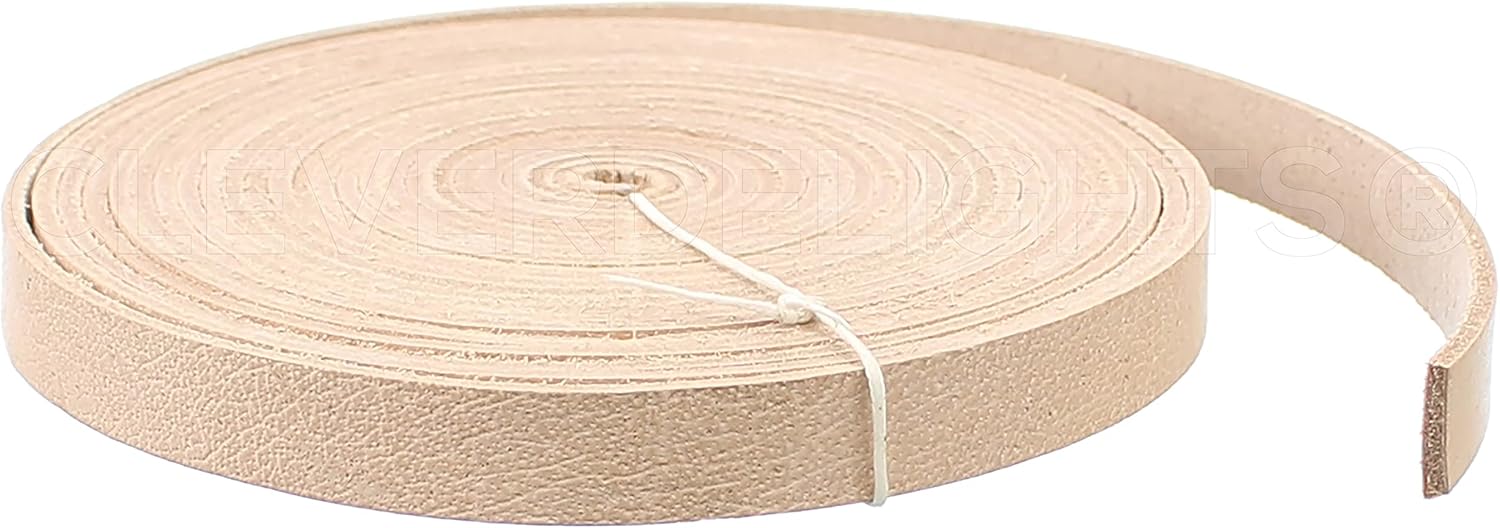 CleverDelights 1/2" Leather Strap - Natural Color - 15 Feet - 13mm Genuine Leather Strip