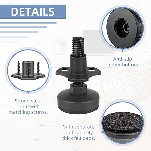 Miniatura 3 de ReFeltidolom Patas niveladoras ajustables de 38 pulgadas y 16 hilos, niveladores de patas resistentes, patas de muebles para