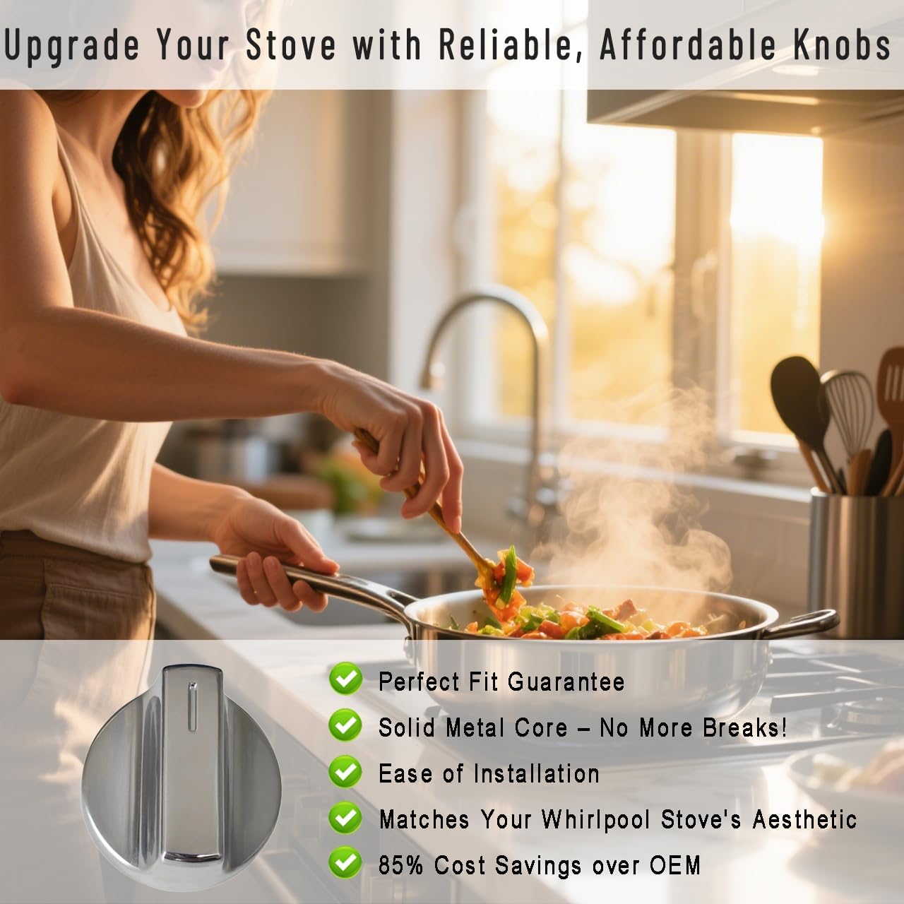 Upgraded W11366438 Stove Knobs Replacements for Whirlpool Gas Ranges WCG55US0HS00, WCG55US6HS00, WCG77US0HS00, Oven Cooktop Control Burner Knobs, Durable & Easy Installation, 5 Pack (Not Univeral)