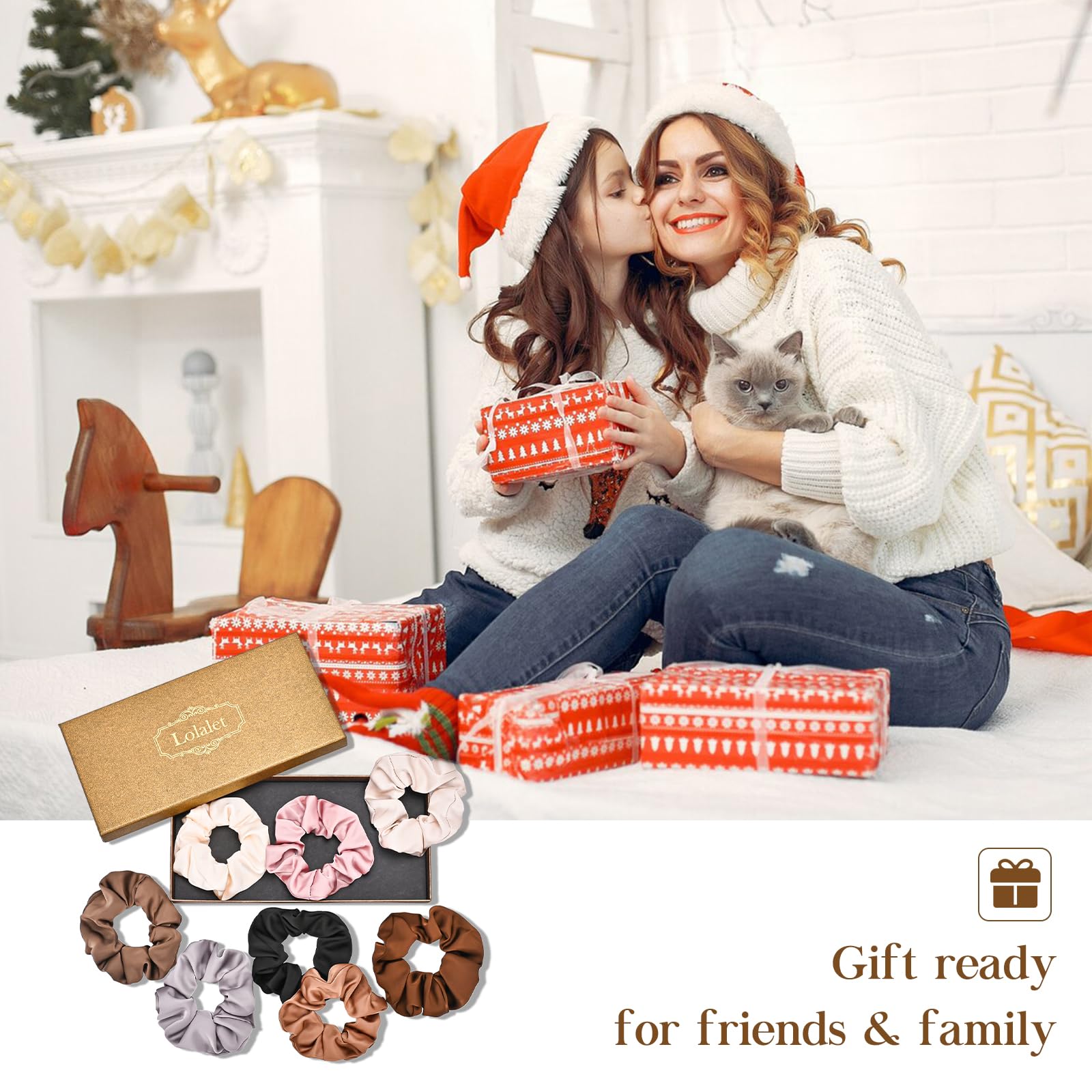 Lolalet Scrunchies for Women, Satin Hair Softer Than Silk Ties Sleep, Big Scrunchy Ponytail Holder with Elastic Bands Girls Thick Thin Curly -6 Pack, Style A: 11- Multicolor K 1 Count (Pack of 8)